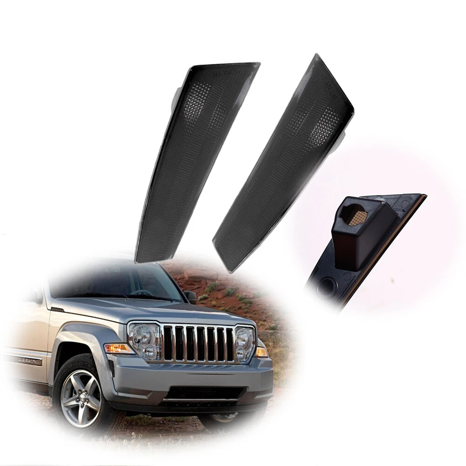 Smoked Black Lens Front Fender Side Marker Light Housings For 08-12 Jeep Liberty - Image 1 of 4