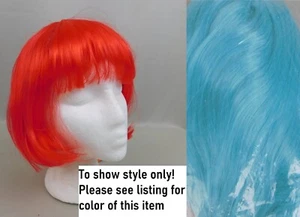 Short Straight Hair Lulu Bob Wig With Bangs Halloween Cosplay Sky Blue #6465 - Picture 1 of 7