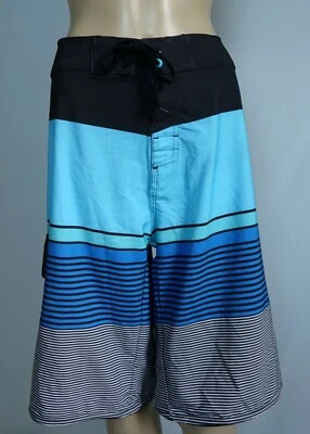 BURNSIDE Hombre Azul/Verde/Negro Rayas Tabla Pantalones Cortos, Talla 34 Foto 1 de 3
