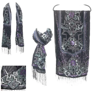 Silk Burnout Velvet Scarf Black Witchy Whimsigoth Moody Dark Feminine Grannycore - Picture 1 of 16