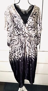 $795 Marina Rinaldi DUOMO Italy Made Animal Print Elastic Waist Lace Trim Dress - Picture 1 of 24