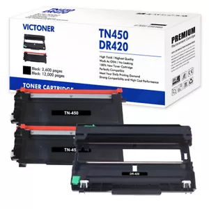2x TN450 & DR420 Toner Compatible With Brother DCP-7060D DCP-7065DN MFC-7360N - Picture 1 of 7