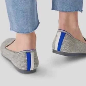 Rothy's Size 8.5, The Loafer Gray/Tan Heather with Blue/White Back Stripe Shoes - Picture 1 of 10