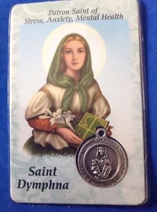 St DYMPHNA LAMINATED Holy Card Patron St of STRESS ANXIETY MENTAL Saint Medal - Picture 1 of 3