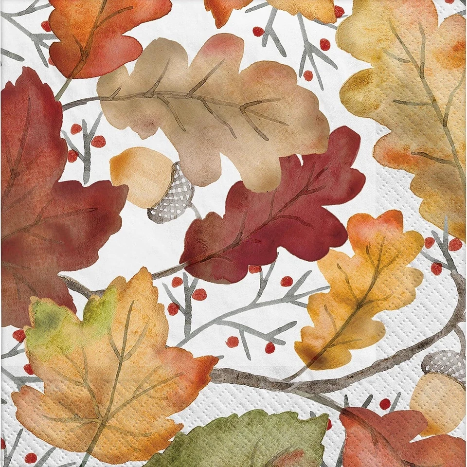 Nature's Harvest Autumn Leaves Fall Thanksgiving Holiday Party Beverage Napkins - Image 1 of 1