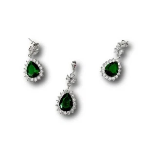925 Sterling Silver Emerald Engagement Jewelry Set Wedding Emerald Jewelry Set 8 - Picture 1 of 4