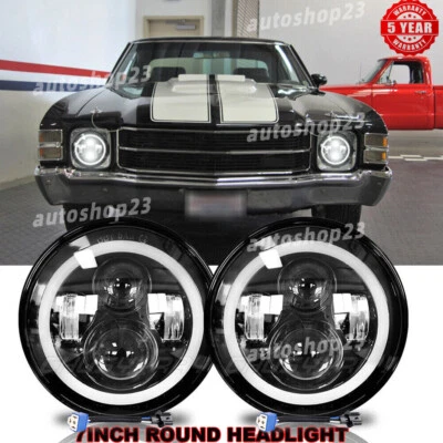 Par de faros LED HALO Fit Chevy Chevelle 1971 1972 1973 Camaro 1967-81 7 pulgadas Foto 1 de 4