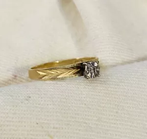 10 Karat Gelbgold Diamant Verlobungsring - Größe 9 1,6 gr - Bild 1 von 3