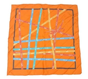 Hermes Scarf Bolduc Carre 45 cm Silk 100% Ribbon Orange Carre Pre-owned - Picture 1 of 9
