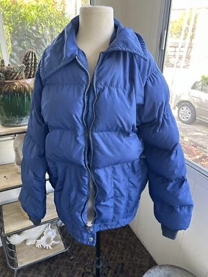 Down Feather Puffer Winter Jacket Size Med Blue  70's Vintage - Image 1 of 4
