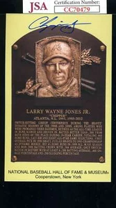 Chipper Jones JSA Coa Autograph Hand Signed Gold HOF Plaque Postcard - Picture 1 of 2