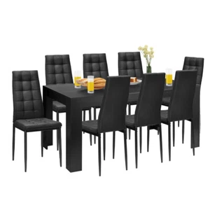 9 pcs Dining Set Wood Table and 8 Fabric Chairs Home Kitchen Modern Furniture - Picture 1 of 10