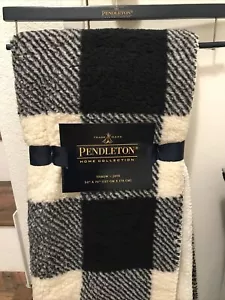Pendleton Home Collection Black White Plaid Sherpa Fleece Throw Blanket 70” New~ - Picture 1 of 5