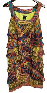 ND Dress Womens Size 10 Tier Ruffled Sleeveless Shift Multicolor Geometric Print - Picture 1 of 11