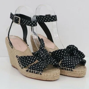 Loeffler Randall Sandals Wedge Espadrille 7B Black Polka Dot Platform Bow Tessa - Picture 1 of 12