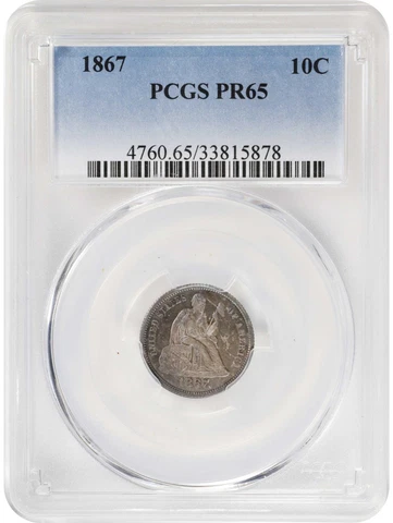 1867 PCGS PR65 Mintage 6,000 + 625 Proof= Lowest 10C 🔴 High-End KEY Seated Dime Cover