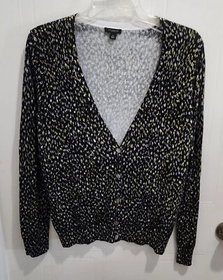 Cárdigan suéter Ann Taylor cuello en V manga larga patrón moteado talla mediana Foto 1 de 4