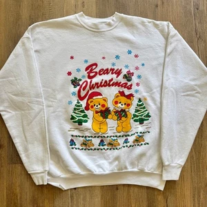 VTG Beary Christmas White Crewneck Sweatshirt XL - Picture 1 of 10