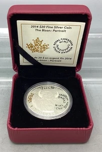 2014 Royal Canadian Mint $20 Fine Silver Coin - The Bison: Portrait - Box & CoA - Picture 1 of 5