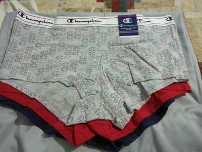 Paquete de 3 bragas cortas Champion de algodón con estampado azul marino/azul marino/rojo *NUEVAS* 2X Foto 1 de 3