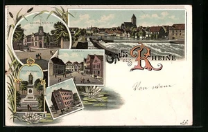 Lithographie Rheine, Kaiserl. Postamt, Markt, Kriegerdenkmal, Steueramt  - Picture 1 of 2