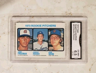 1973 Topps Charlie Hough Dodgers Rookie Pitchers RC #610 Graded GMA 6.5  - Image 1 of 2