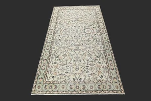 Vintage Türkischer Oushak Teppich, Beige 4x7 Fuß, Handarbeit Wolle, Böhmisch Anatolisch - Bild 1 von 9