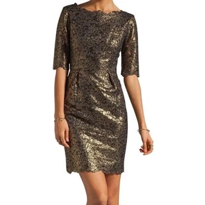 Shoshanna Evening Mother of the Bride Metallic Guipure Lace Minka Dress Size 6 - Picture 1 of 8