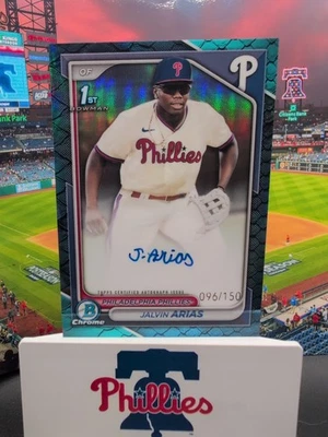 JALVIN ARIAS 2024 BOWMAN CHROME 1ST BLUE REPTILIAN AUTO /150  - Image 1 of 2