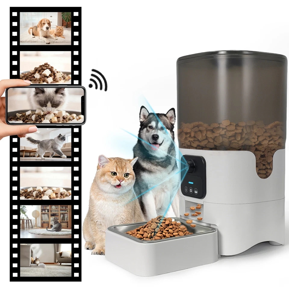 Automatic Cat Feeder, 6L 2.4G/5G WiFi Cat Food Dispenser with 10s Voice Recorder - Image 1 of 4