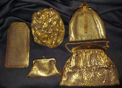 Vintage Lot Of Five Whiting And Davis Gold Mesh Purses And Accessory  - Image 1 of 4