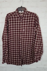 Woolrich Men's Flannel Shirt Size Large Tall Plaid Burgundy Beige LT - Picture 1 of 20