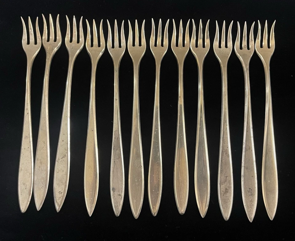 12 tenedores de mariscos vintage Dirilyte Derigold Regal 6 1/4" cubiertos tono dorado Foto 1 de 4
