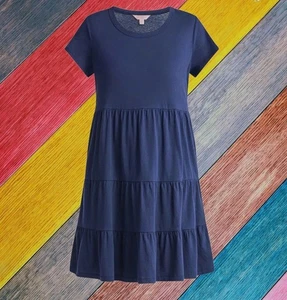 Time and Tru Women's Tiered Cotton Dress with Short Sleeves Dark Navy Size XL - Picture 1 of 14