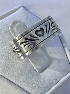 Vintage Sterling Silver .925 Adjustable Heart Ring Toe Ring Heart Carved Design - Picture 1 of 8