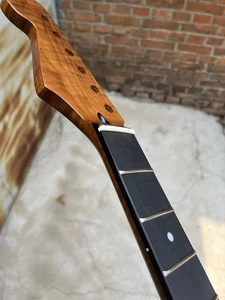 Reverse head 22 fret Rosewood Roasted flame maple electric guitar neck parts - Picture 1 of 7