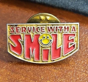 VTG Lapel Pinback Hat Pin Gold Tone Service With A Smile - Picture 1 of 2