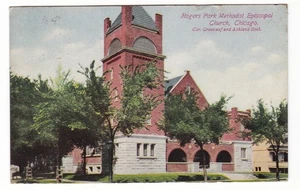 Chicago, Illinois antica cartolina / Rogers Park Chiesa metodista episcopale - Foto 1 di 2