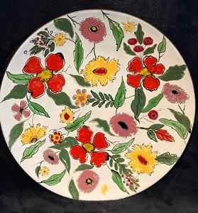 MCM Ruth H. Lutman Emaille auf Kupfer 9 7/8" Teller Wildblumen auf weißem Hintergrund - Bild 1 von 4