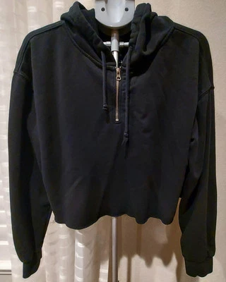 So Lounge Life Hoodie Women's Large Cropped Raw Hem 1/4 Zip Pullover Sweatshirt - Image 1 of 4