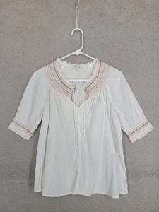 Madewell Rainbow Smocked Short Sleeve Peasant Blouse Top Size S White - Picture 1 of 8