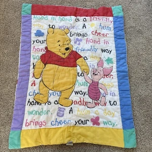 Vintage Disney Winnie The Pooh Piglet Hand In Hand Crib Baby Blanket 39.5x31” - Picture 1 of 10