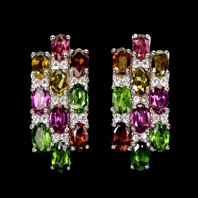 925 Sterling Silver Earrings Oval Tourmaline Topaz Natural Gemstone Jewelry - Image 1 of 4
