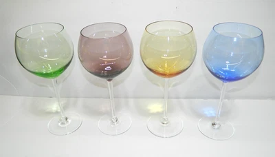 De Colección Lenox Gems 4 Colores 9" Globo Copa de Vino 16 OZ Firmado Lote de 4 Usado en Excelente Condición Foto 1 de 4
