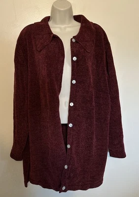 Cárdigan Suéter Denim & Co. Arándano Borgoña Chenille Talla Grande 2X Botones Foto 1 de 4