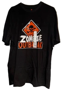 Men’s Zombie Outbreak Halloween Black Tshirt Danger Size Large Brand New - Picture 1 of 2