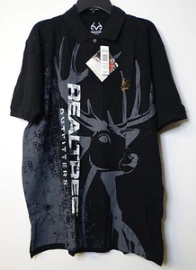 Realtree Outfitters Black Polo Shirt Deer Hunter Mens X-Large 10 Point Buck (XL) - Picture 1 of 5