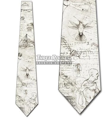 Corbata de collage con dibujos de Da Vinci para hombre nueva con etiquetas Foto 1 de 3