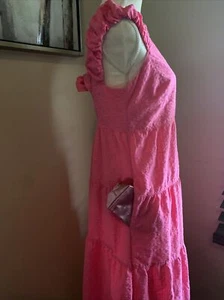 Dress For Women Size M Casual Pink Seersucker Maxi Tall Pockets Mother’s Beach - Picture 1 of 13