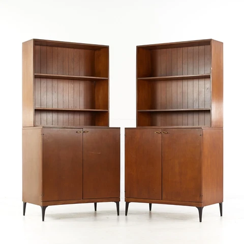 Heywood Wakefield Contessa Mid Century 2 Door Cabinet with Hutch - Pair Cover